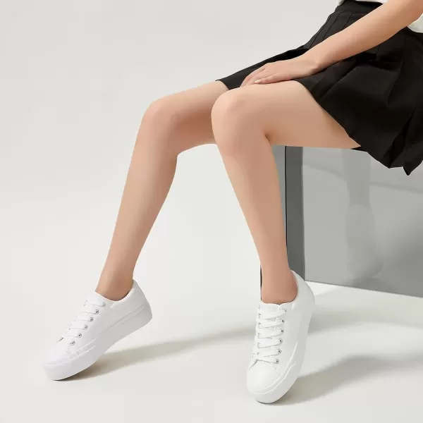 BABUDOG Womens Synthetic Leather Platform Sneakers,White Platform Shoes,Lace-up Tennis Shoes for Women,Comfortable Casual Shoes