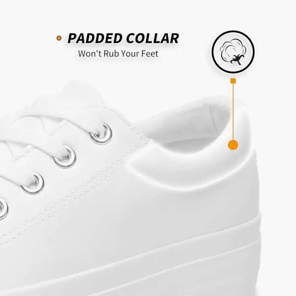 BABUDOG Womens Synthetic Leather Platform Sneakers,White Platform Shoes,Lace-up Tennis Shoes for Women,Comfortable Casual Shoes