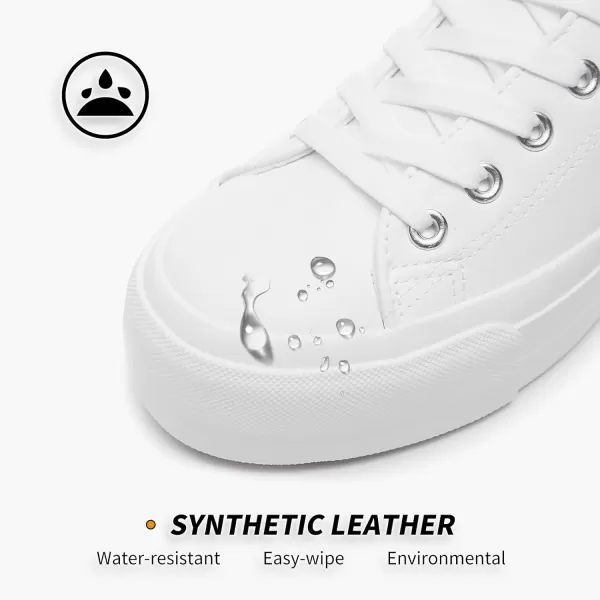 BABUDOG Womens Synthetic Leather Platform Sneakers,White Platform Shoes,Lace-up Tennis Shoes for Women,Comfortable Casual Shoes