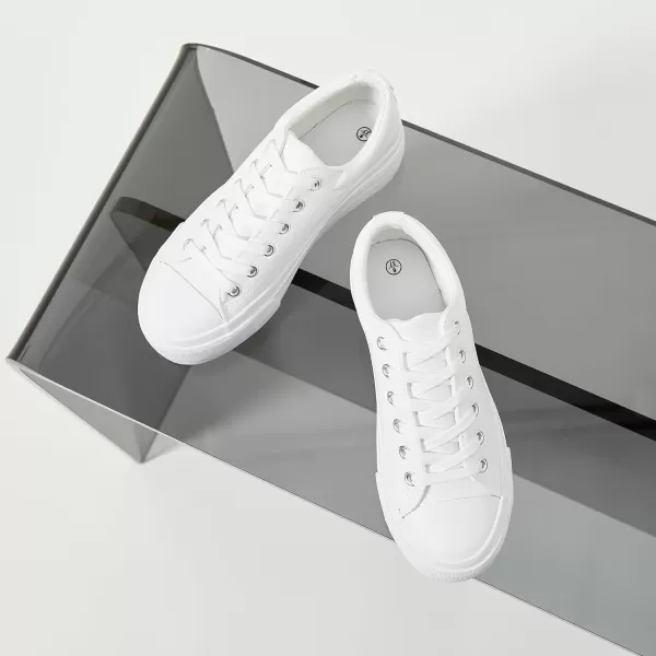 BABUDOG Womens Synthetic Leather Platform Sneakers,White Platform Shoes,Lace-up Tennis Shoes for Women,Comfortable Casual Shoes