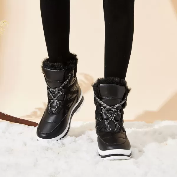 BABUDOG Womens Warm Fur Lined Mid-Calf Boots Waterproof Winter Snow Boots Non-slip Lace up Combat Boots