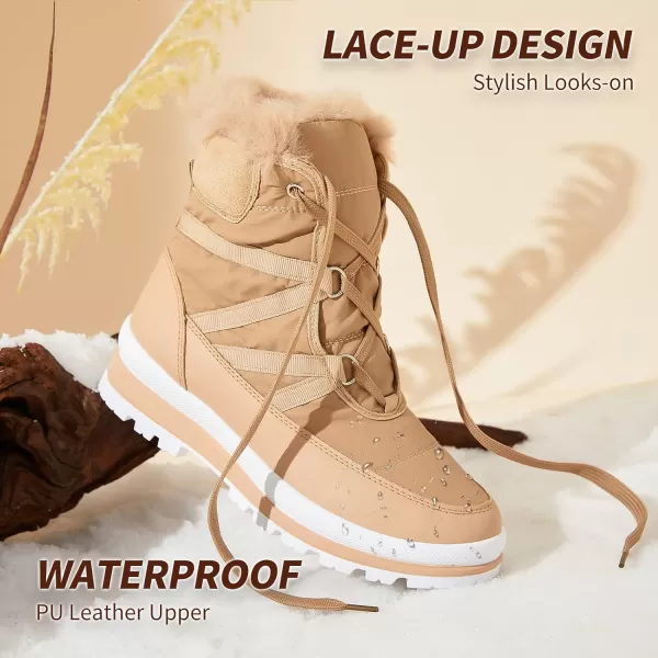 BABUDOG Womens Warm Fur Lined Mid-Calf Boots Waterproof Winter Snow Boots Non-slip Lace up Combat Boots