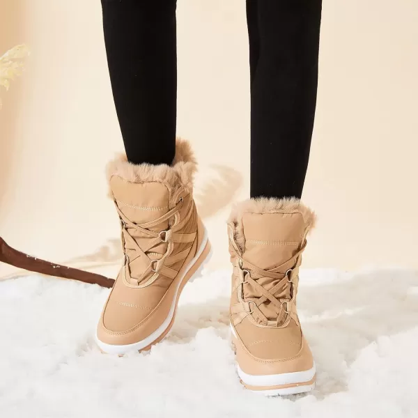 BABUDOG Womens Warm Fur Lined Mid-Calf Boots Waterproof Winter Snow Boots Non-slip Lace up Combat Boots