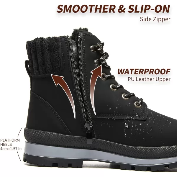 BABUDOG Womens Waterproof Ankle Boots for Outdoor ,Fashion Combat Boots with Side Zipper,Warm Fur Lined Winter Snow Boots