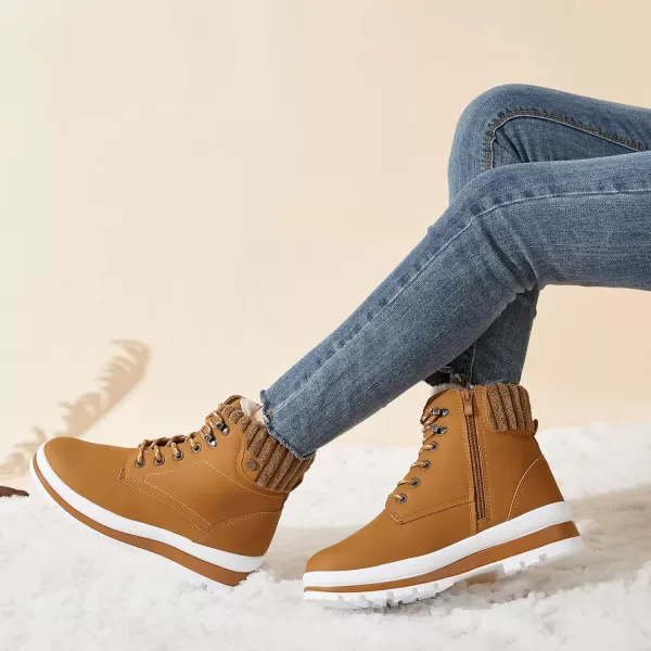 BABUDOG Womens Waterproof Ankle Boots for Outdoor ,Fashion Combat Boots with Side Zipper,Warm Fur Lined Winter Snow Boots