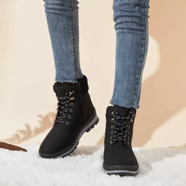 BABUDOG Womens Waterproof Ankle Boots for Outdoor ,Fashion Combat Boots with Side Zipper,Warm Fur Lined Winter Snow Boots