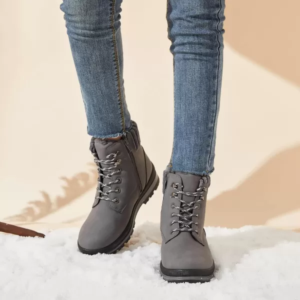 BABUDOG Womens Waterproof Ankle Boots for Outdoor ,Fashion Combat Boots with Side Zipper,Warm Fur Lined Winter Snow Boots