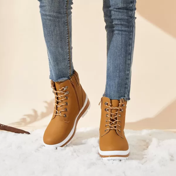 BABUDOG Womens Waterproof Ankle Boots for Outdoor ,Fashion Combat Boots with Side Zipper,Warm Fur Lined Winter Snow Boots