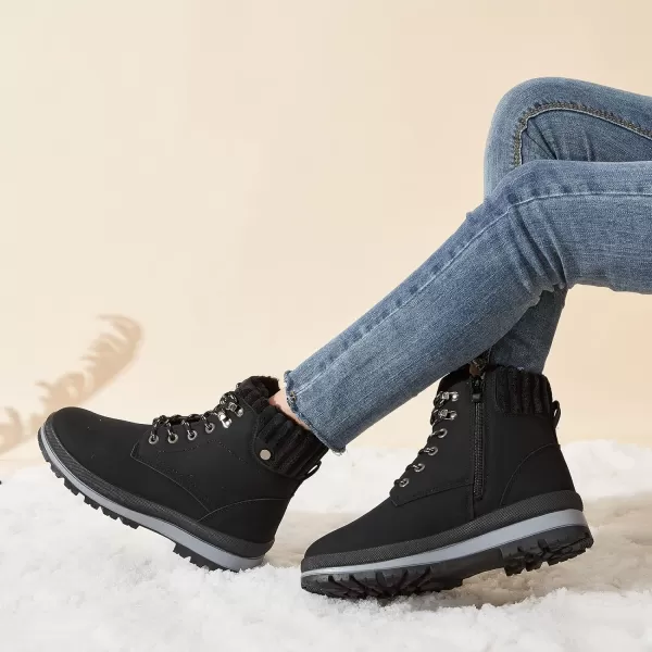 BABUDOG Womens Waterproof Ankle Boots for Outdoor ,Fashion Combat Boots with Side Zipper,Warm Fur Lined Winter Snow Boots