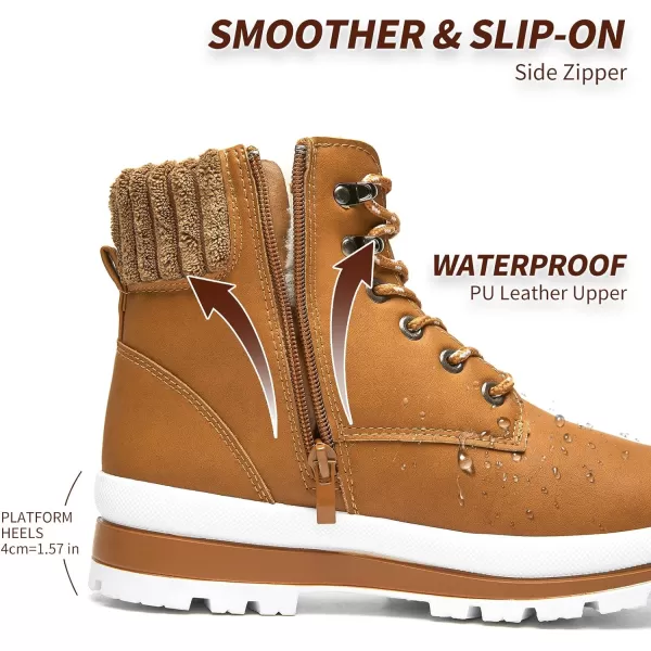 BABUDOG Womens Waterproof Ankle Boots for Outdoor ,Fashion Combat Boots with Side Zipper,Warm Fur Lined Winter Snow Boots