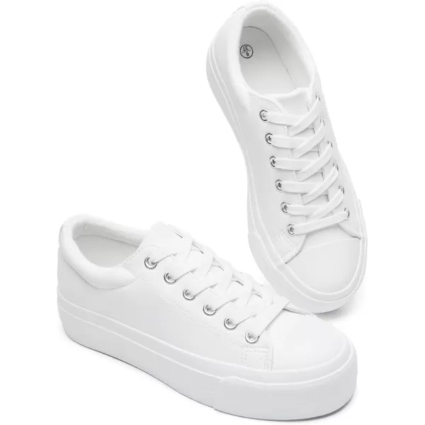 BABUDOG Womens Synthetic Leather Platform Sneakers,White Platform Shoes,Lace-up Tennis Shoes for Women,Comfortable Casual Shoes