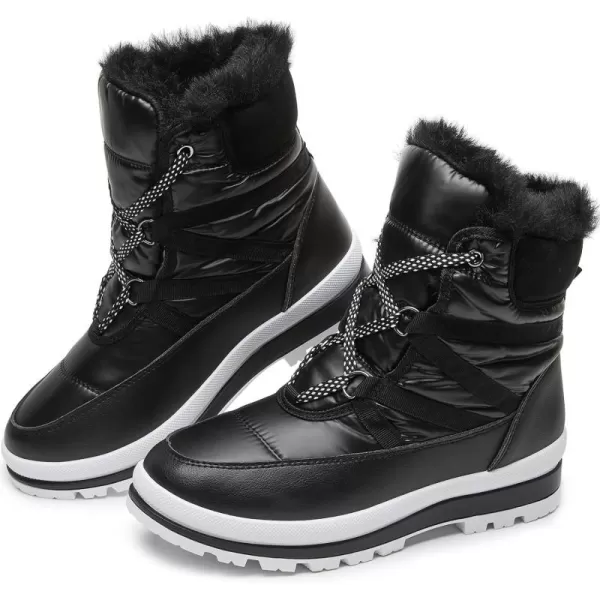 BABUDOG Womens Warm Fur Lined Mid-Calf Boots Waterproof Winter Snow Boots Non-slip Lace up Combat Boots