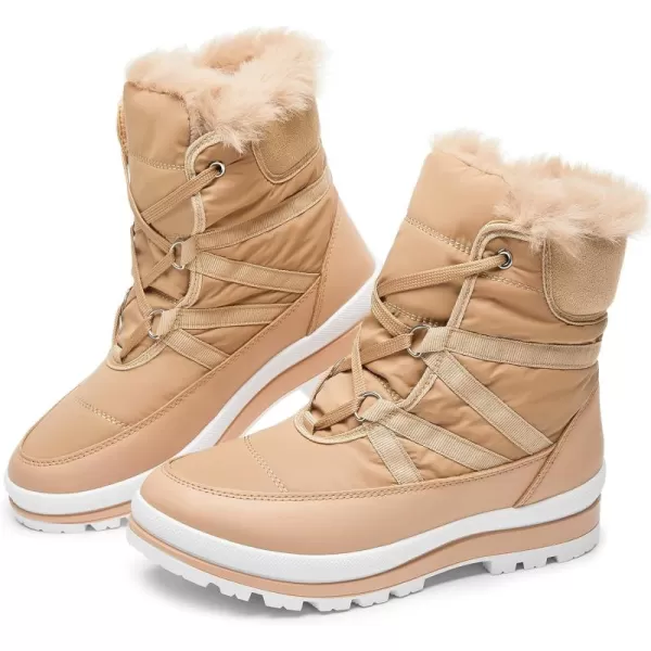 BABUDOG Womens Warm Fur Lined Mid-Calf Boots Waterproof Winter Snow Boots Non-slip Lace up Combat Boots