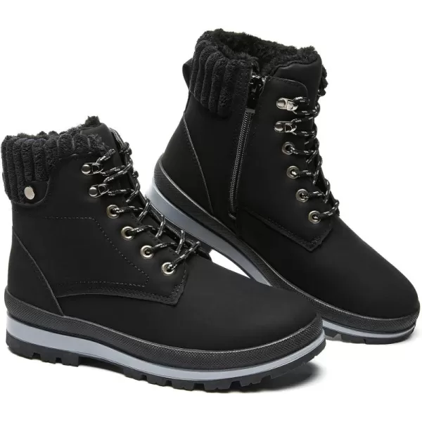 BABUDOG Womens Waterproof Ankle Boots for Outdoor ,Fashion Combat Boots with Side Zipper,Warm Fur Lined Winter Snow Boots