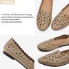 imageHEAWISH Womens Floral Ballet Flats for Women Black Beige Slip On Flowers PU Leather Round Toe Dress ShoesChocolate