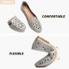 imageHEAWISH Womens Floral Ballet Flats for Women Black Beige Slip On Flowers PU Leather Round Toe Dress ShoesGrey