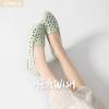 imageHEAWISH Womens Floral Ballet Flats for Women Black Beige Slip On Flowers PU Leather Round Toe Dress ShoesLight Green