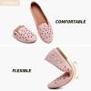 imageHEAWISH Womens Floral Ballet Flats for Women Black Beige Slip On Flowers PU Leather Round Toe Dress ShoesPink