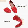 imageHEAWISH Womens Floral Ballet Flats for Women Black Beige Slip On Flowers PU Leather Round Toe Dress ShoesRed