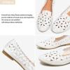 imageHEAWISH Womens Floral Ballet Flats for Women Black Beige Slip On Flowers PU Leather Round Toe Dress ShoesWhite