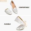 imageHEAWISH Womens Floral Ballet Flats for Women Black Beige Slip On Flowers PU Leather Round Toe Dress ShoesWhite