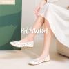 imageHEAWISH Womens Floral Ballet Flats for Women Black Beige Slip On Flowers PU Leather Round Toe Dress ShoesWhite