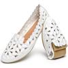 imageHEAWISH Womens Floral Ballet Flats for Women Black Beige Slip On Flowers PU Leather Round Toe Dress ShoesWhite