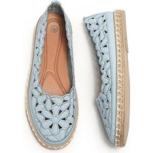 imageHEAWISH Womens Ballet Flat Daisy Round Toe Dress Shoes Casual Slip On Rope LoaferBlue