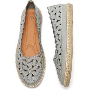imageHEAWISH Womens Ballet Flat Daisy Round Toe Dress Shoes Casual Slip On Rope LoaferGrey