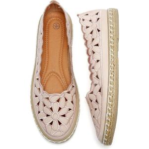 imageHEAWISH Womens Ballet Flat Daisy Round Toe Dress Shoes Casual Slip On Rope LoaferPink