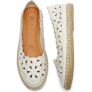 imageHEAWISH Womens Ballet Flat Daisy Round Toe Dress Shoes Casual Slip On Rope LoaferWhite