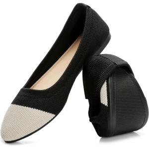imageHEAWISH Womens Ballet Flat Flats Shoes Comfortable Mesh Pointed Toe Slip On Dress ShoesBeige Black