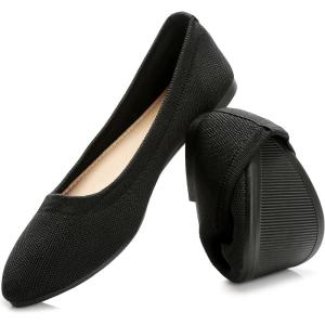 imageHEAWISH Womens Ballet Flat Flats Shoes Comfortable Mesh Pointed Toe Slip On Dress ShoesBlack
