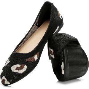 imageHEAWISH Womens Ballet Flat Flats Shoes Comfortable Mesh Pointed Toe Slip On Dress ShoesBlack Leopard