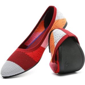 imageHEAWISH Womens Ballet Flat Flats Shoes Comfortable Mesh Pointed Toe Slip On Dress ShoesRed Combo
