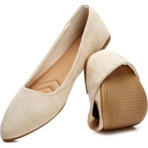 imageHEAWISH Womens Black Flats Shoes Comfortable Suede Pointed Toe Slip On Casual Ballet Flats Dress Shoes Nude FlatsBeige