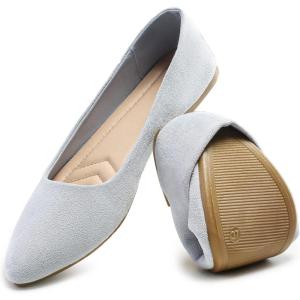 imageHEAWISH Womens Black Flats Shoes Comfortable Suede Pointed Toe Slip On Casual Ballet Flats Dress Shoes Nude FlatsBlue