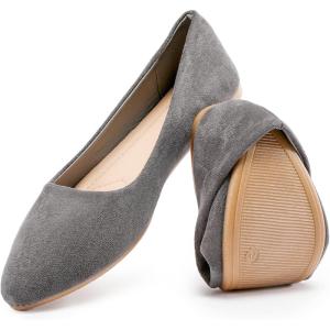 imageHEAWISH Womens Black Flats Shoes Comfortable Suede Pointed Toe Slip On Casual Ballet Flats Dress Shoes Nude FlatsGrey