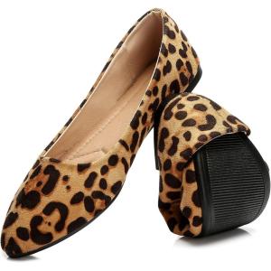imageHEAWISH Womens Black Flats Shoes Comfortable Suede Pointed Toe Slip On Casual Ballet Flats Dress Shoes Nude FlatsLeopard