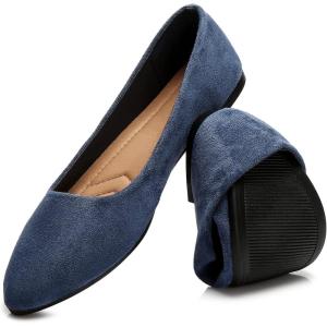 imageHEAWISH Womens Black Flats Shoes Comfortable Suede Pointed Toe Slip On Casual Ballet Flats Dress Shoes Nude FlatsNavy