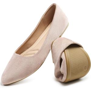 imageHEAWISH Womens Black Flats Shoes Comfortable Suede Pointed Toe Slip On Casual Ballet Flats Dress Shoes Nude FlatsNude