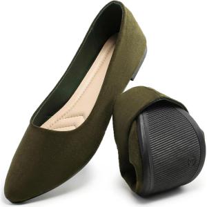 imageHEAWISH Womens Black Flats Shoes Comfortable Suede Pointed Toe Slip On Casual Ballet Flats Dress Shoes Nude FlatsOlive Green