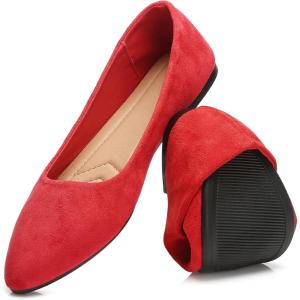 imageHEAWISH Womens Black Flats Shoes Comfortable Suede Pointed Toe Slip On Casual Ballet Flats Dress Shoes Nude FlatsRed