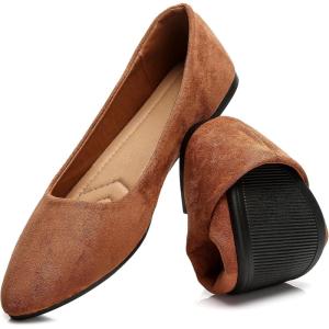 imageHEAWISH Womens Black Flats Shoes Comfortable Suede Pointed Toe Slip On Casual Ballet Flats Dress Shoes Nude FlatsTan