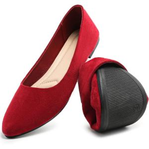 imageHEAWISH Womens Black Flats Shoes Comfortable Suede Pointed Toe Slip On Casual Ballet Flats Dress Shoes Nude FlatsWine