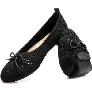 imageHEAWISH Womens Flats Shoes Comfortable Crochet Lace Mesh Round Toe Slip On Casual Ballet Flats Dress ShoesBlack