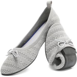 imageHEAWISH Womens Flats Shoes Comfortable Crochet Lace Mesh Round Toe Slip On Casual Ballet Flats Dress ShoesGrey