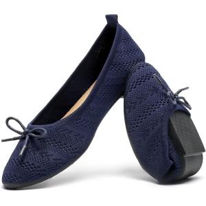 imageHEAWISH Womens Flats Shoes Comfortable Crochet Lace Mesh Round Toe Slip On Casual Ballet Flats Dress ShoesNavy