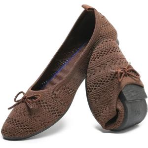 imageHEAWISH Womens Flats Shoes Comfortable Crochet Lace Mesh Round Toe Slip On Casual Ballet Flats Dress ShoesTan