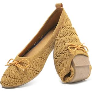 imageHEAWISH Womens Flats Shoes Comfortable Crochet Lace Mesh Round Toe Slip On Casual Ballet Flats Dress ShoesYellow